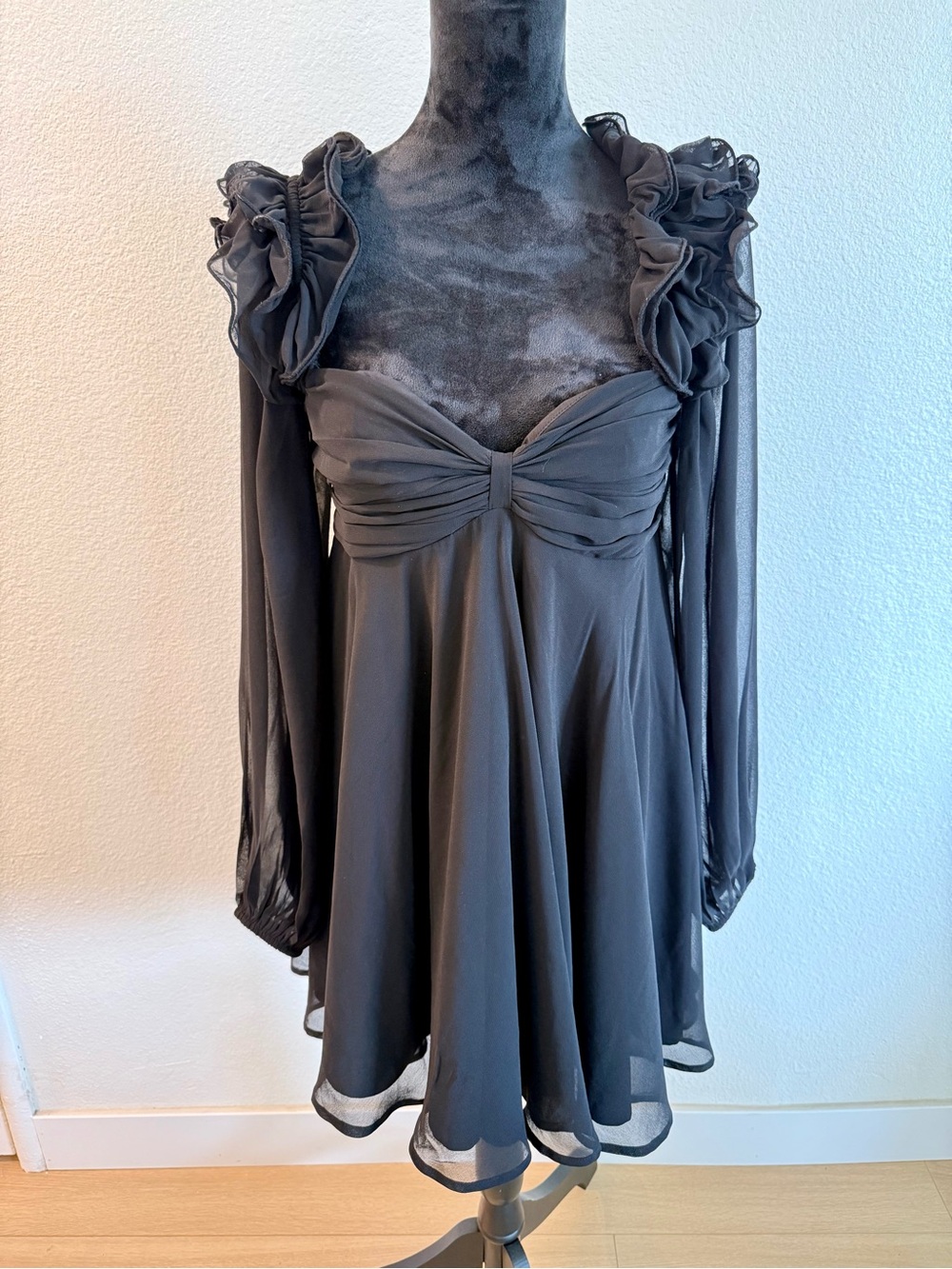 BHLDN by Anthropologie Black Ruffle Sleeve Sheer Mini Dress XS